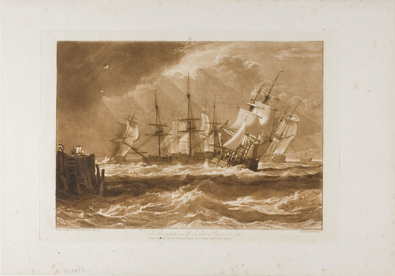Schepen in een Bries, plaat 10 uit Liber Studiorum door Joseph Mallord William Turner