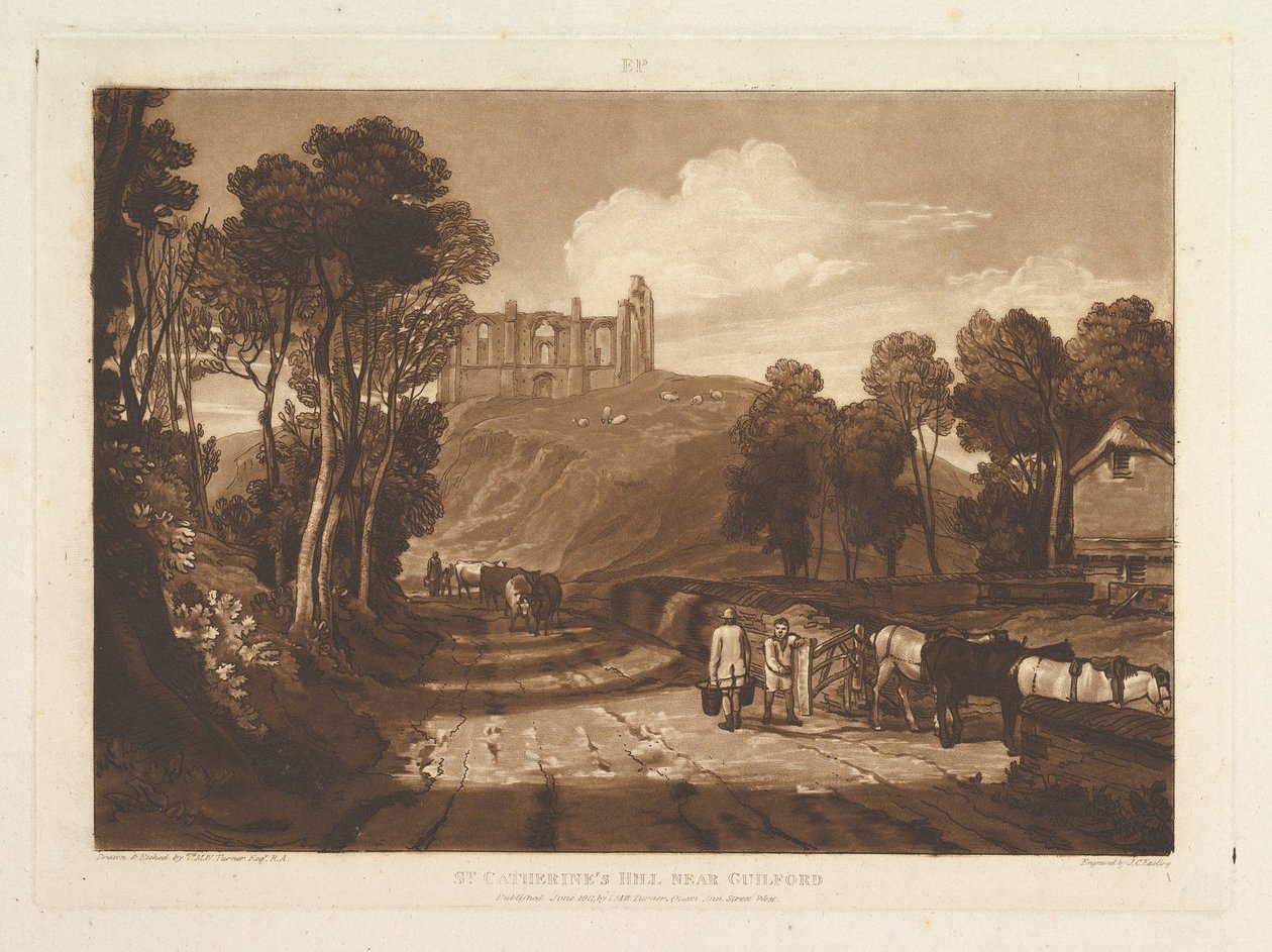 St. Catharines Hill bij Guilford Liber Studiorum, deel VII, plaat 33, juni 1811 door Joseph Mallord William Turner