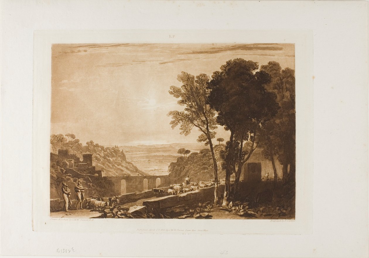 De brug en geiten, plaat 43 uit Liber Studiorum door Joseph Mallord William Turner