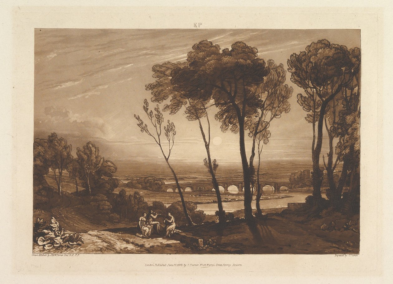 De brug in de verte (Liber Studiorum, deel III, plaat 13) door Joseph Mallord William Turner