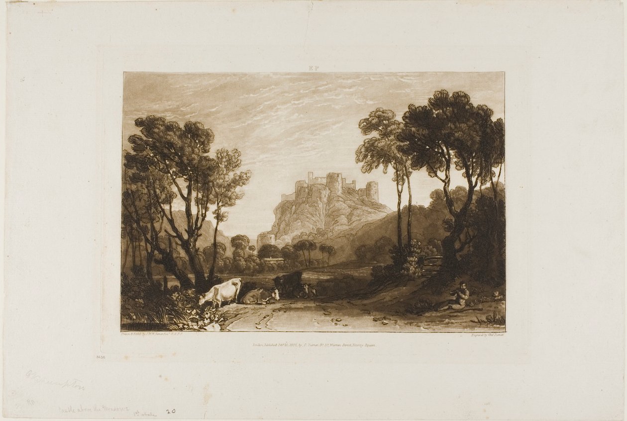 Het Kasteel Boven de Weiden, plaat 8 uit Liber Studiorum door Joseph Mallord William Turner