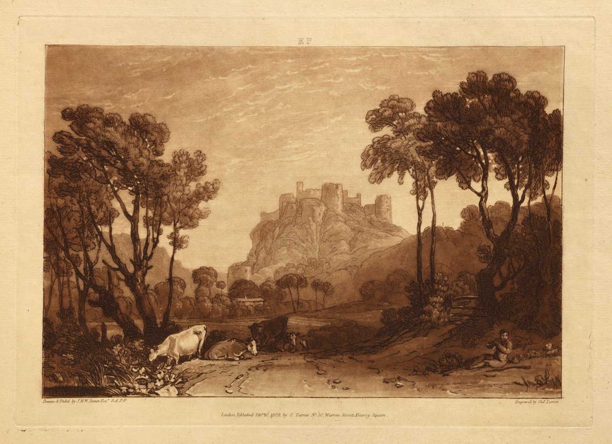 Het kasteel boven de weiden door Joseph Mallord William Turner