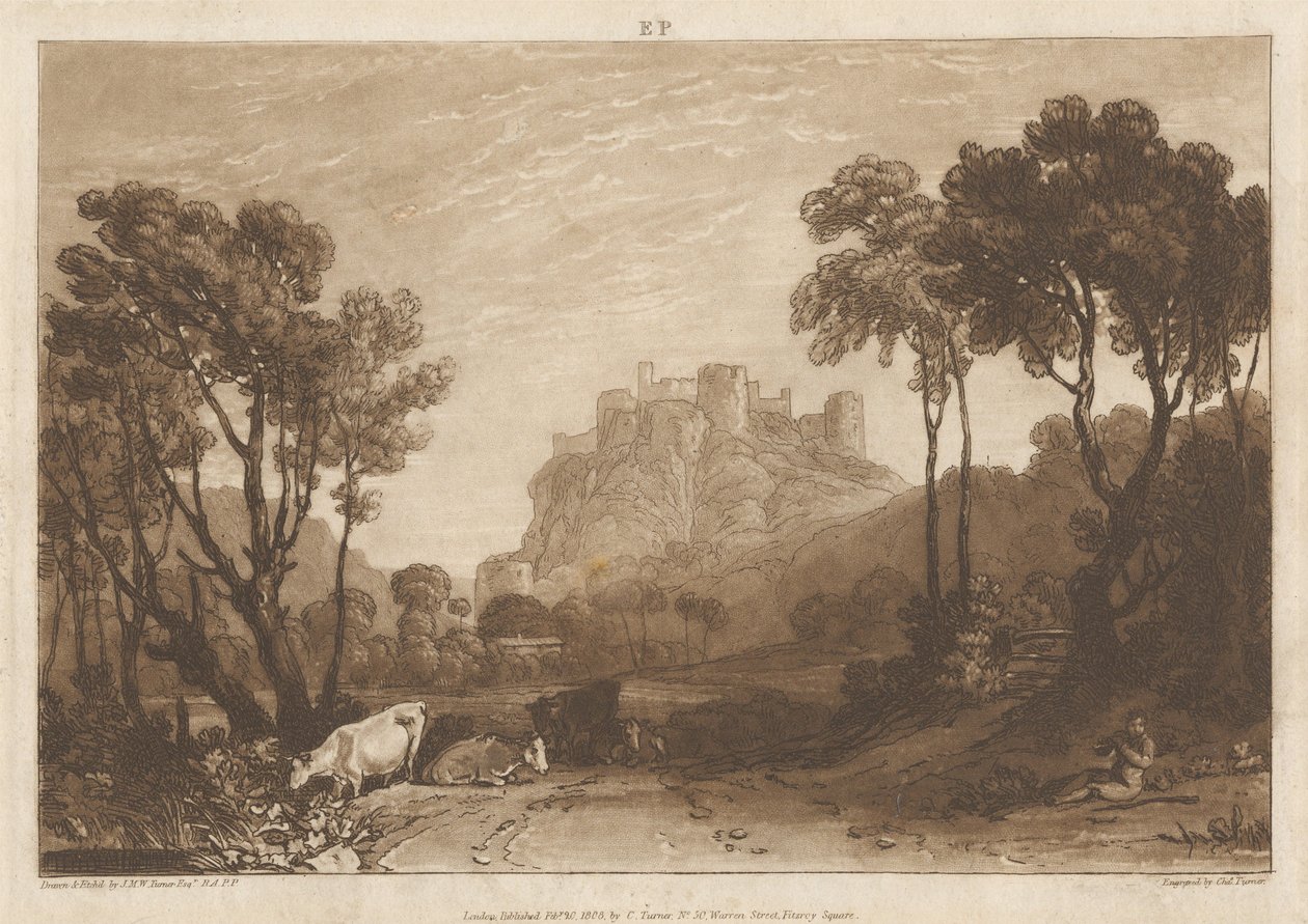 Het kasteel boven de weiden door Joseph Mallord William Turner