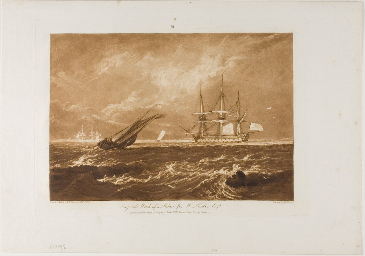 De leider zeegezicht, plaat 20 uit Liber Studiorum door Joseph Mallord William Turner