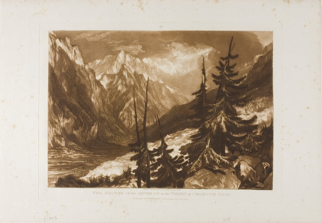 De bron van de Arveron, plaat 60 uit Liber Studiorum door Joseph Mallord William Turner