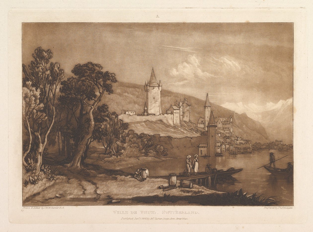 Ville de Thun, Zwitserland Liber Studiorum, deel XII, plaat 59 door Joseph Mallord William Turner