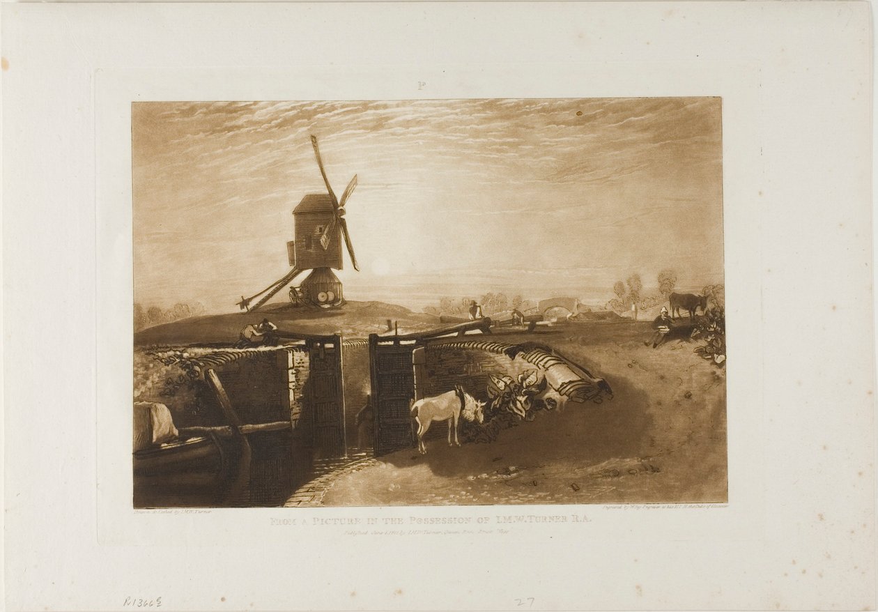 Windmolen en Sluis, plaat 27 uit Liber Studiorum door Joseph Mallord William Turner