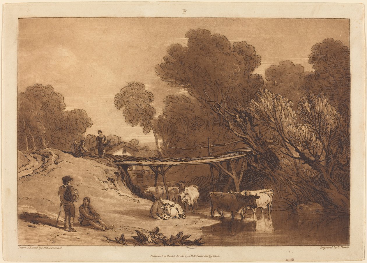 Brug en Koeien door Joseph Mallord William Turner and Charles Turner