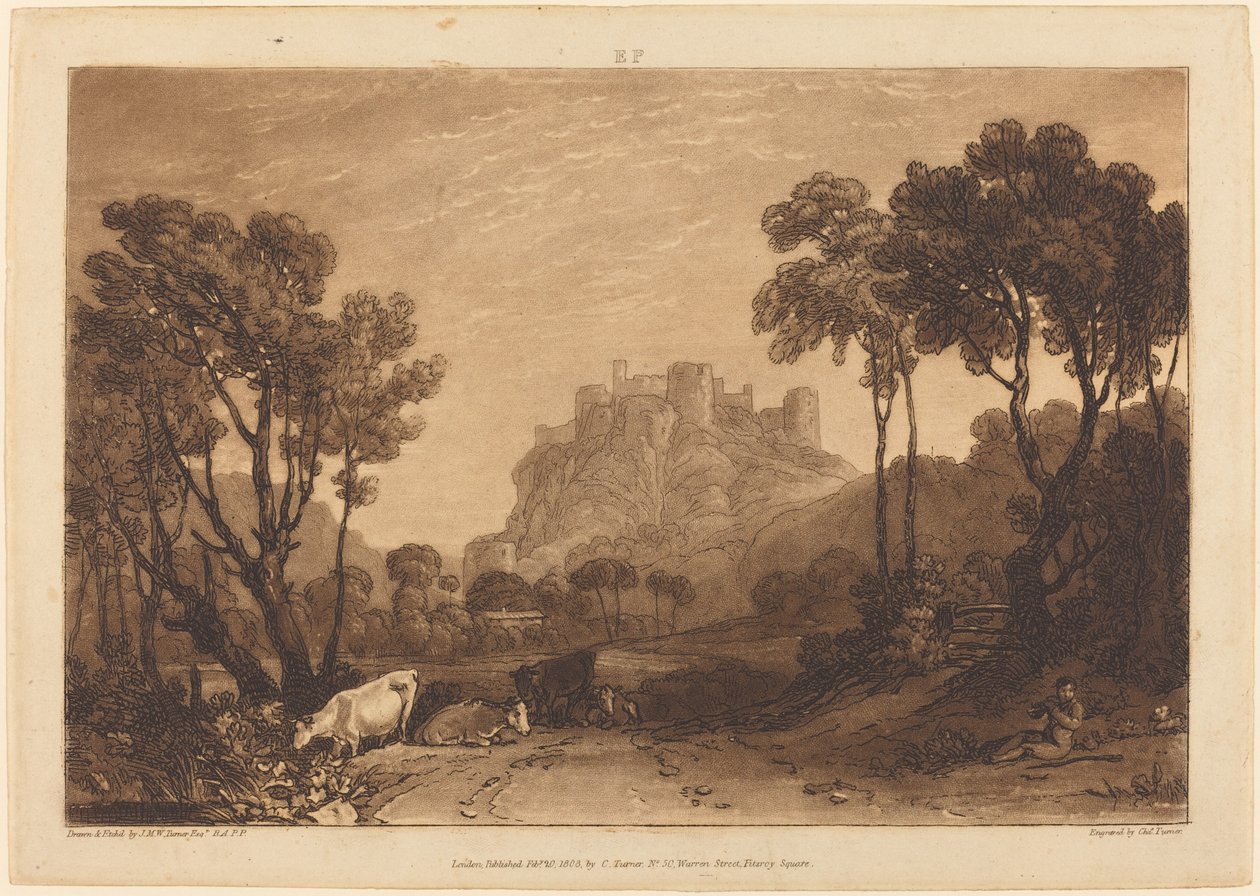 Het kasteel boven de weiden door Joseph Mallord William Turner and Charles Turner