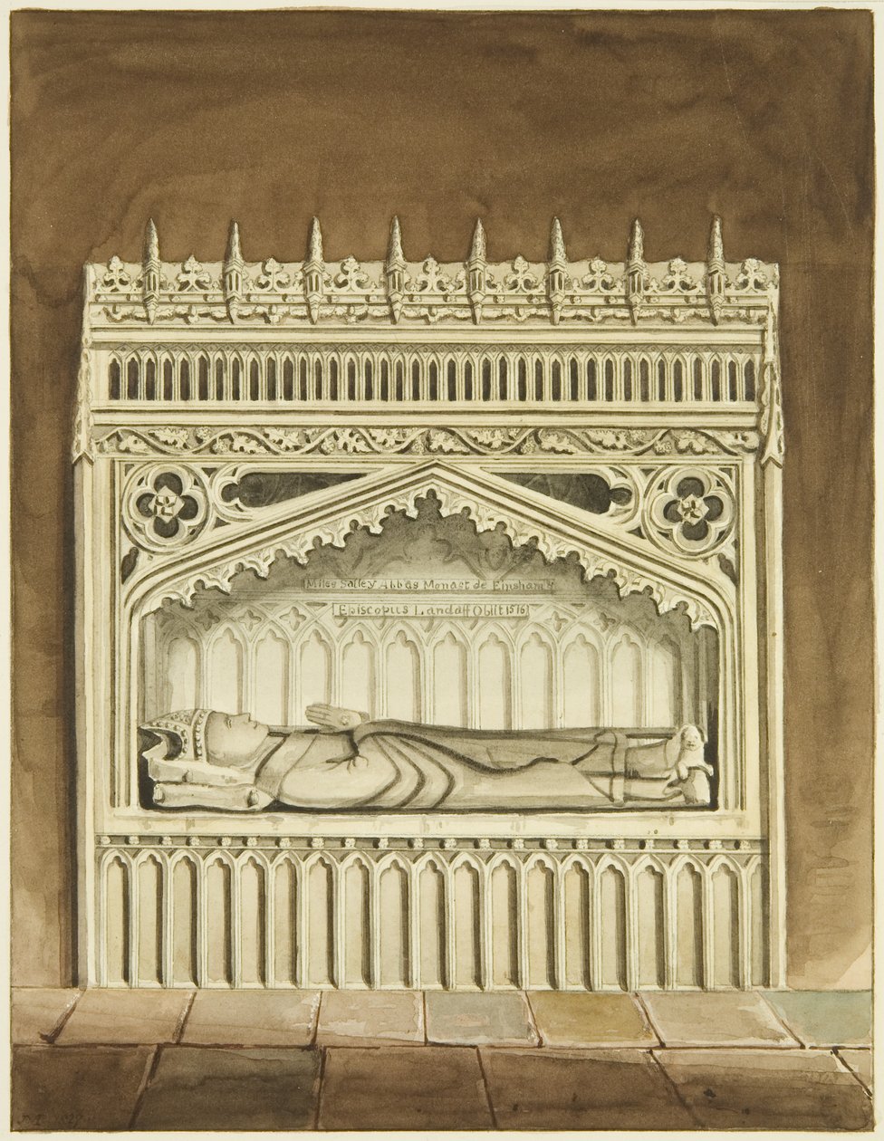Monument van Miles Salley, bisschop van Llandaff, nabij het altaar van St Mark