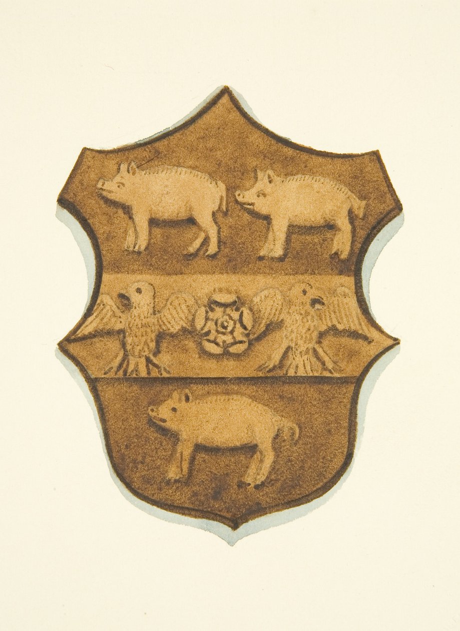 Wapens van Paul Bush, uitgehouwen in eikenhout in de bisschopstroon van de kathedraal van Bristol door Joseph Manning