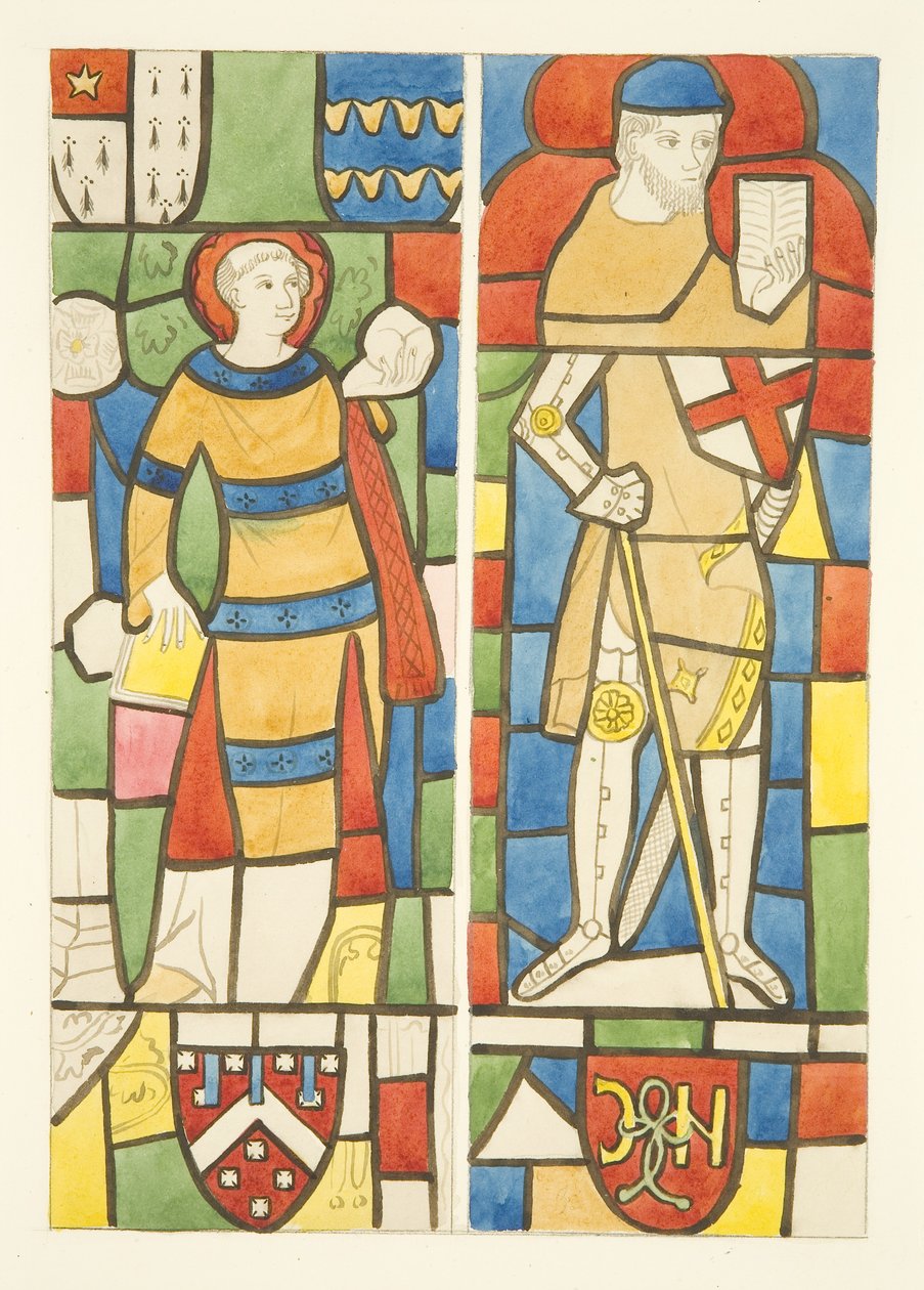 Glas-in-lood in noord- en zuidramen van het koor van de kathedraal van Bristol door Joseph Manning