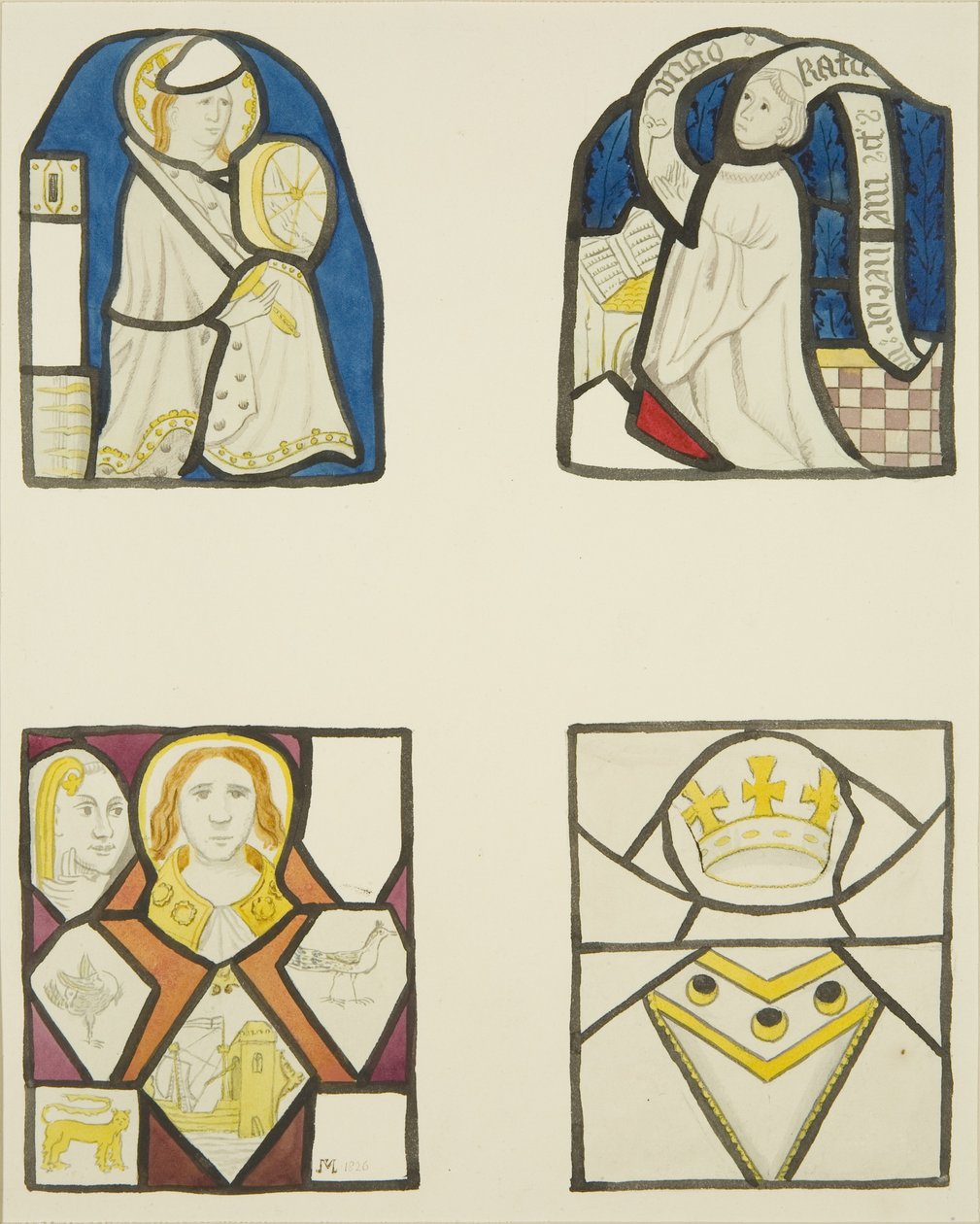 Glas-in-lood in het raam van de Weverskapel in Temple Church door Joseph Manning