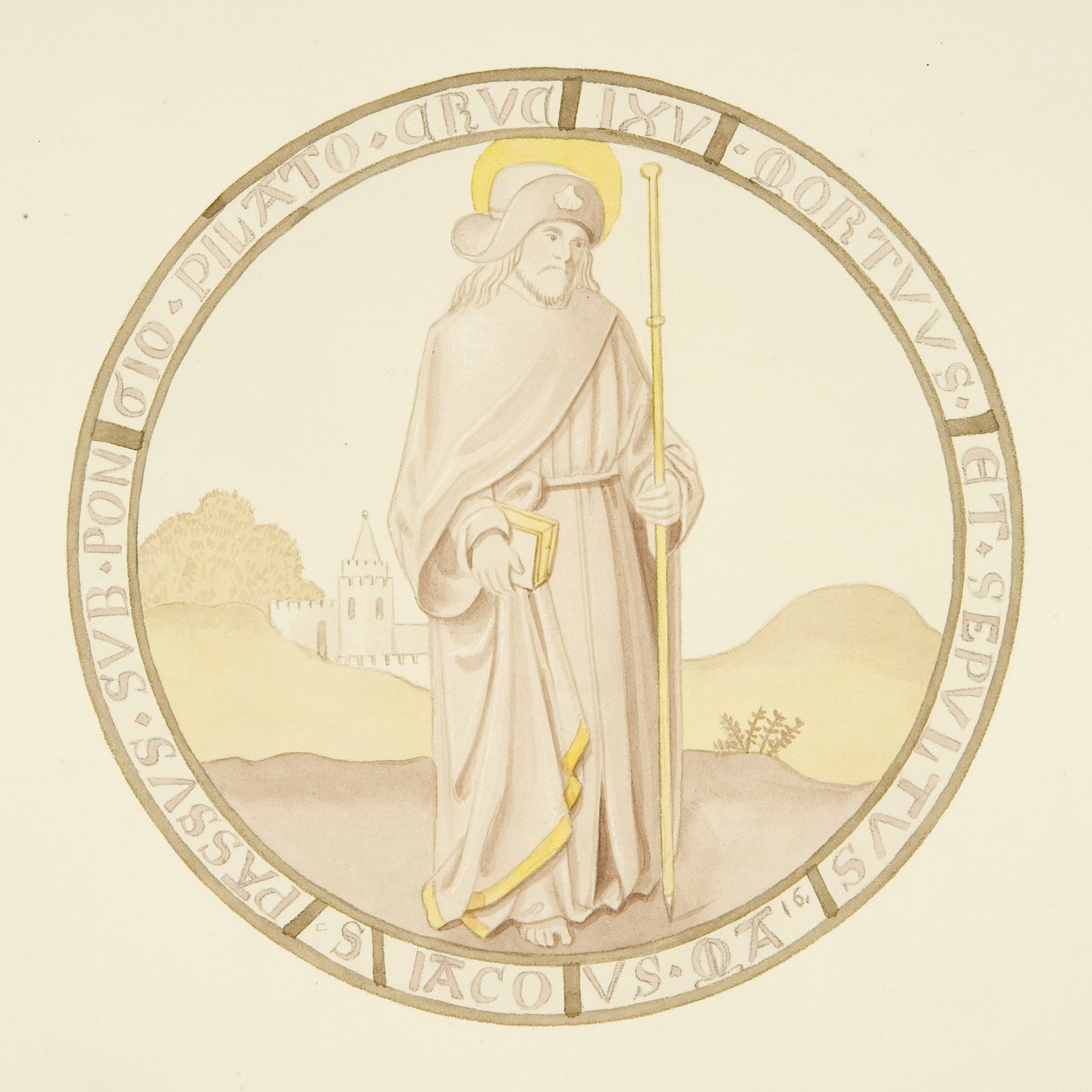 Glas-in-loodraam in de privékapel van het bisschoppelijk paleis: St. Jacobus door Joseph Manning