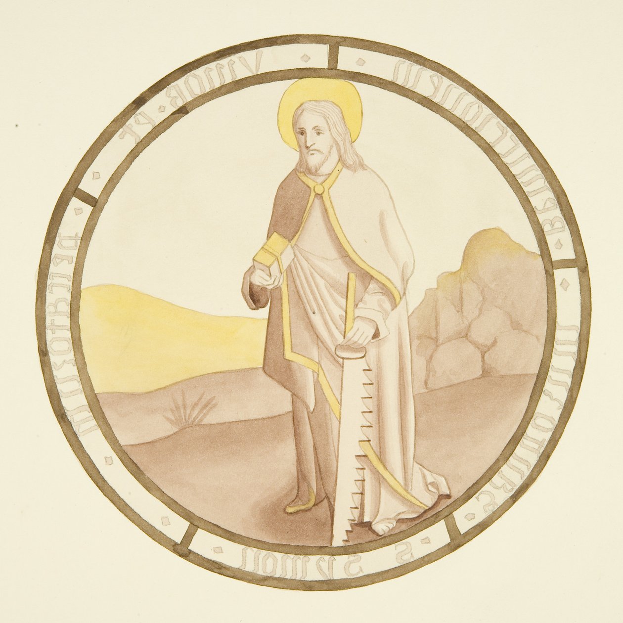 Glas-in-loodraam in de privékapel van het bisschoppelijk paleis: St. Simon door Joseph Manning