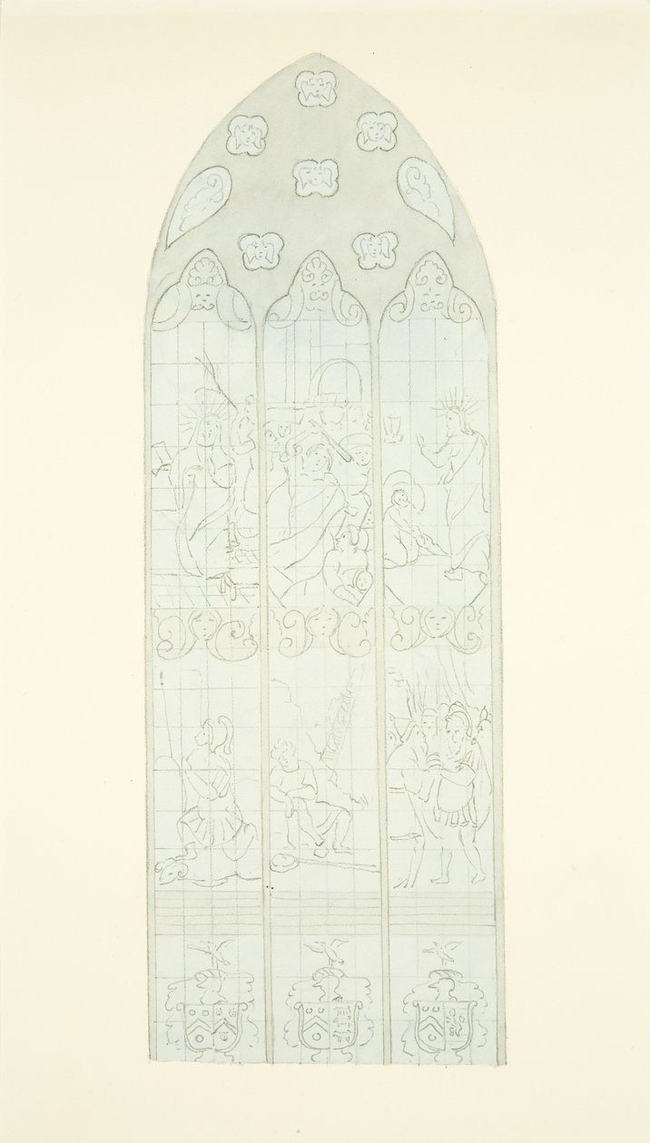 Glas-in-loodraam aan het oostelijke uiteinde van de zuidelijke zijbeuk van de kathedraal van Bristol door Joseph Manning