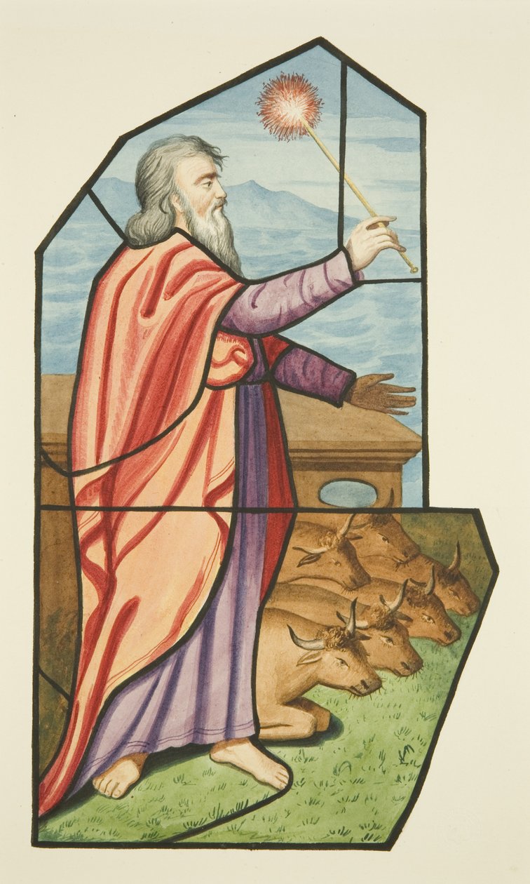 Glas-in-loodraam, waarschijnlijk Moses tonend, St Michael