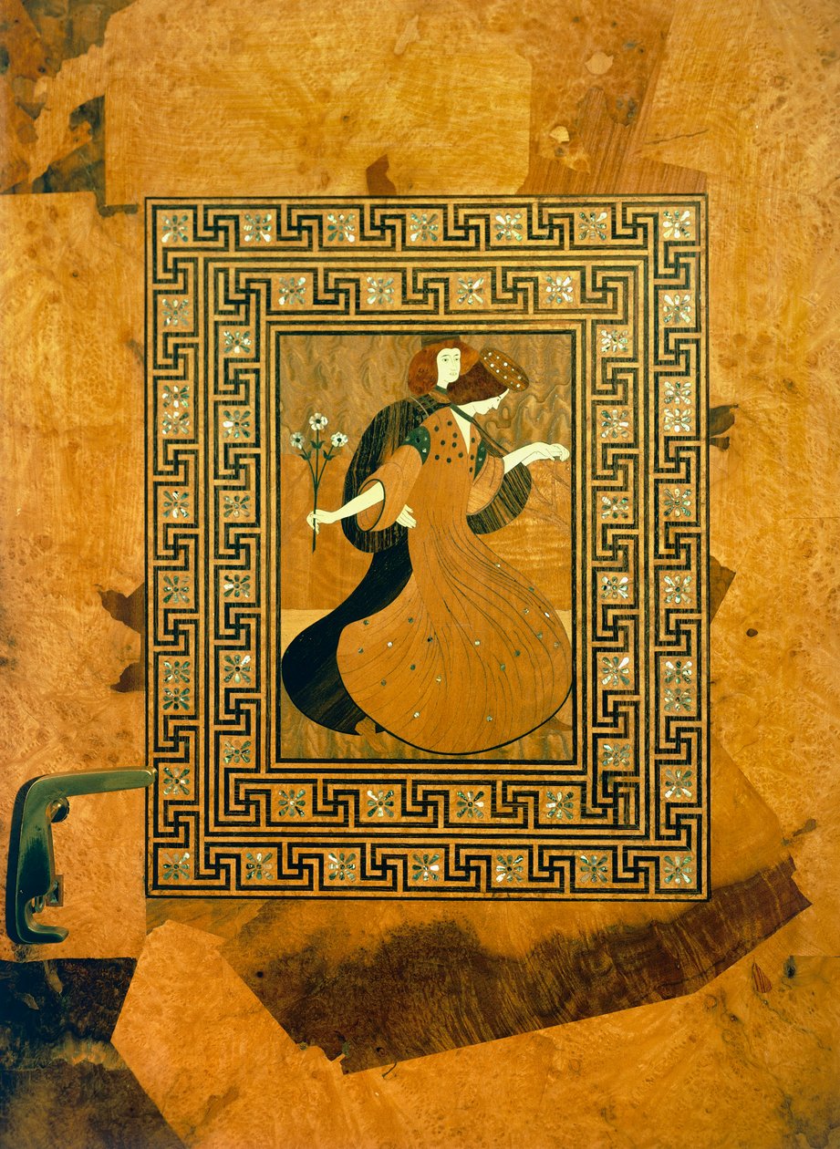 Galante scène, decoratieve inleg op deur naar muziekkamer, tekening door Joseph Maria Olbrich (1867-1908), Wenen, Oostenrijk door Joseph Maria Olbrich