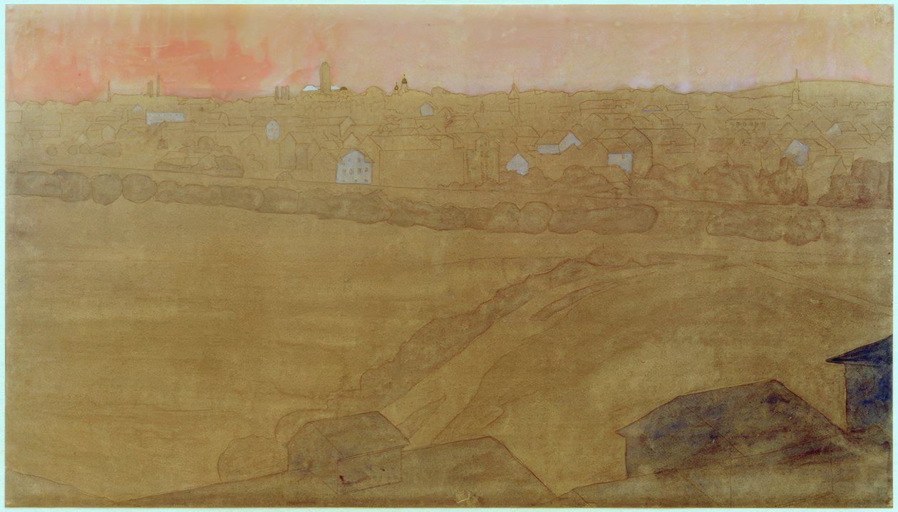 Stadssilhouet van Darmstadt met de Hochzeitsturm door Joseph Maria Olbrich