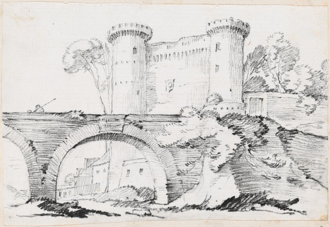 Een Stenen Brug en de Versterkte Ingang van een Stad door Joseph Marie Vien