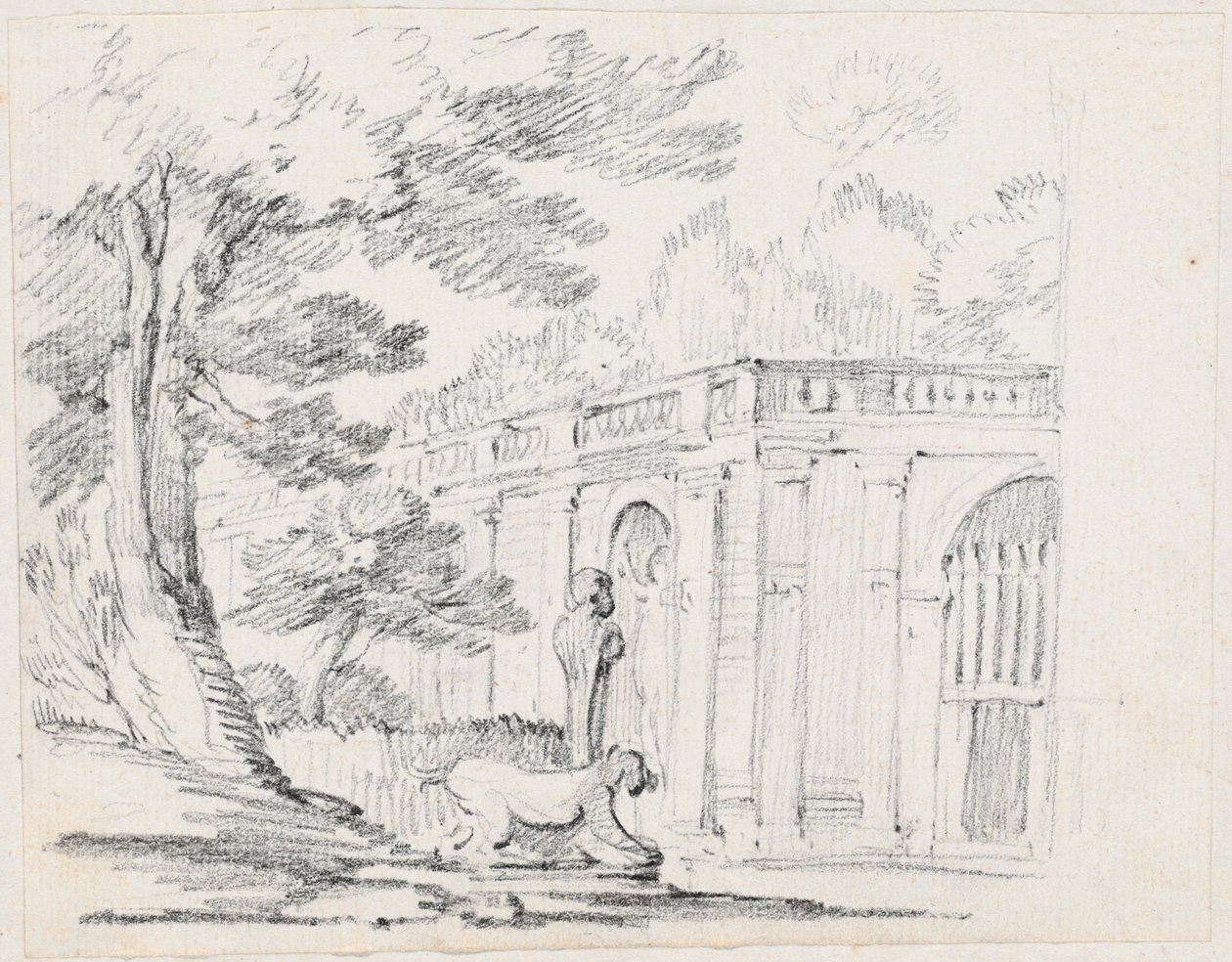 Loggia en beelden in een Italiaanse tuin door Joseph Marie Vien