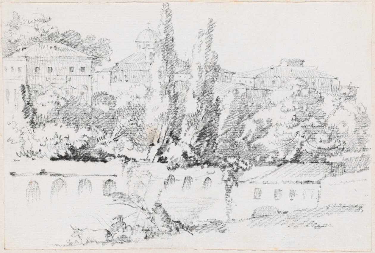 Muren van Rome met Santa Maria del Popolo in de Verte door Joseph Marie Vien
