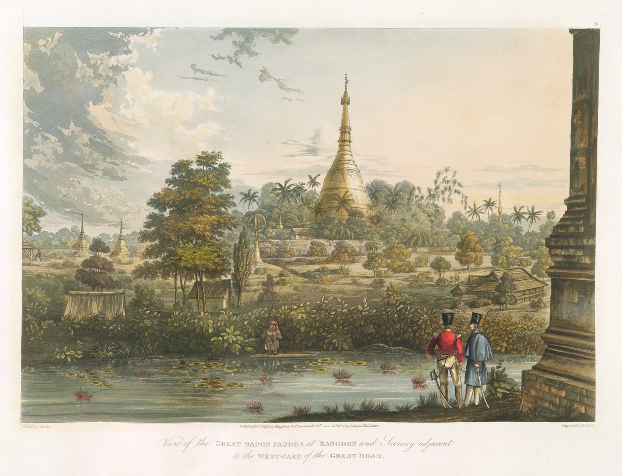 Uitzicht op de Grote Dagon Pagode in Rangoon vanuit het Westen, gegraveerd door Henry Pyall (1795-1833) 1825-26 door Joseph Moore