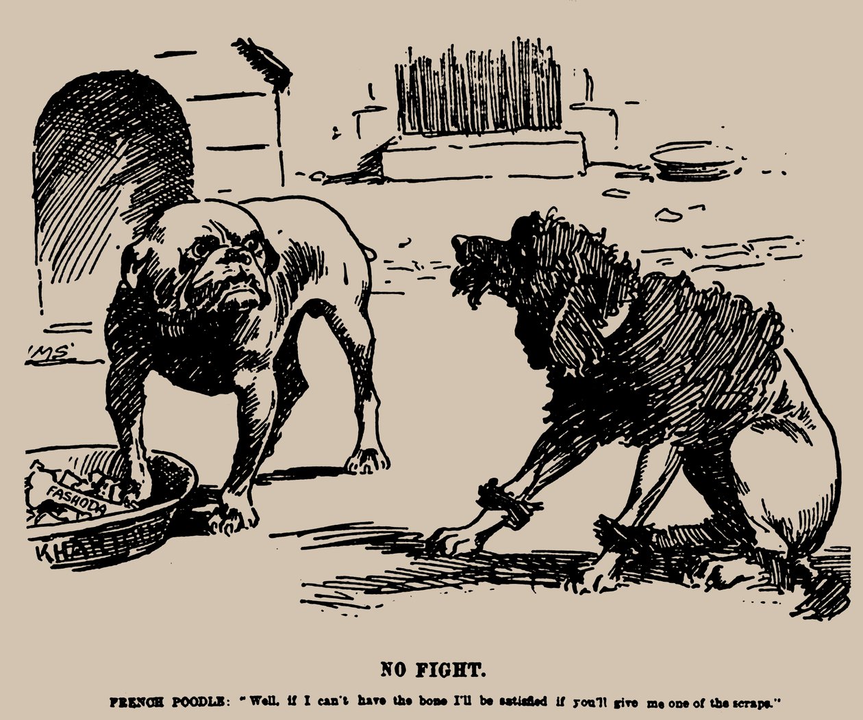 Geen Gevecht. Cartoon over het Fashoda-incident, 1898 door Joseph Morewood Staniforth