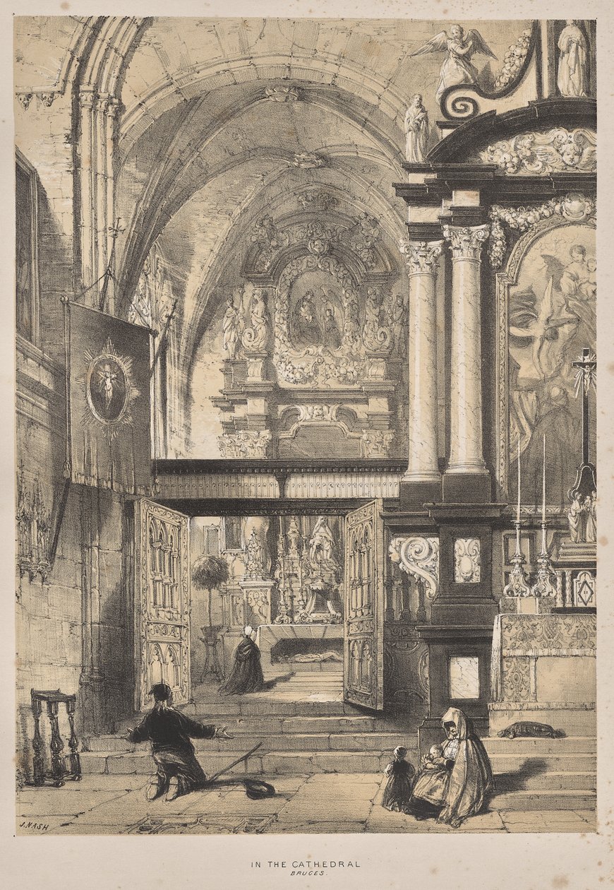 Architectuur van de Middeleeuwen: In de Kathedraal, Brugge door Joseph Nash