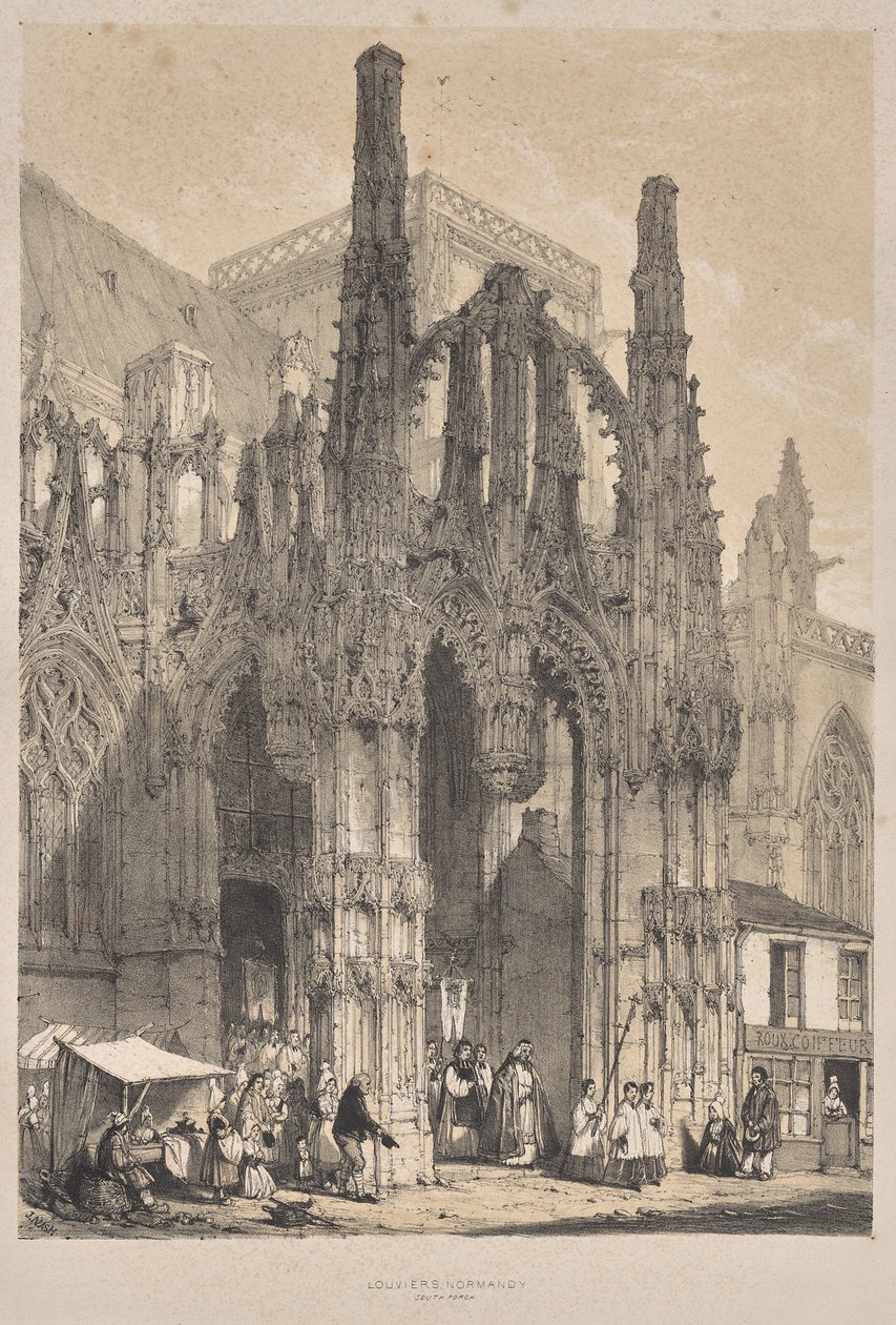 Architectuur van de Middeleeuwen: Louviers, Normandië, Zuidportaal door Joseph Nash