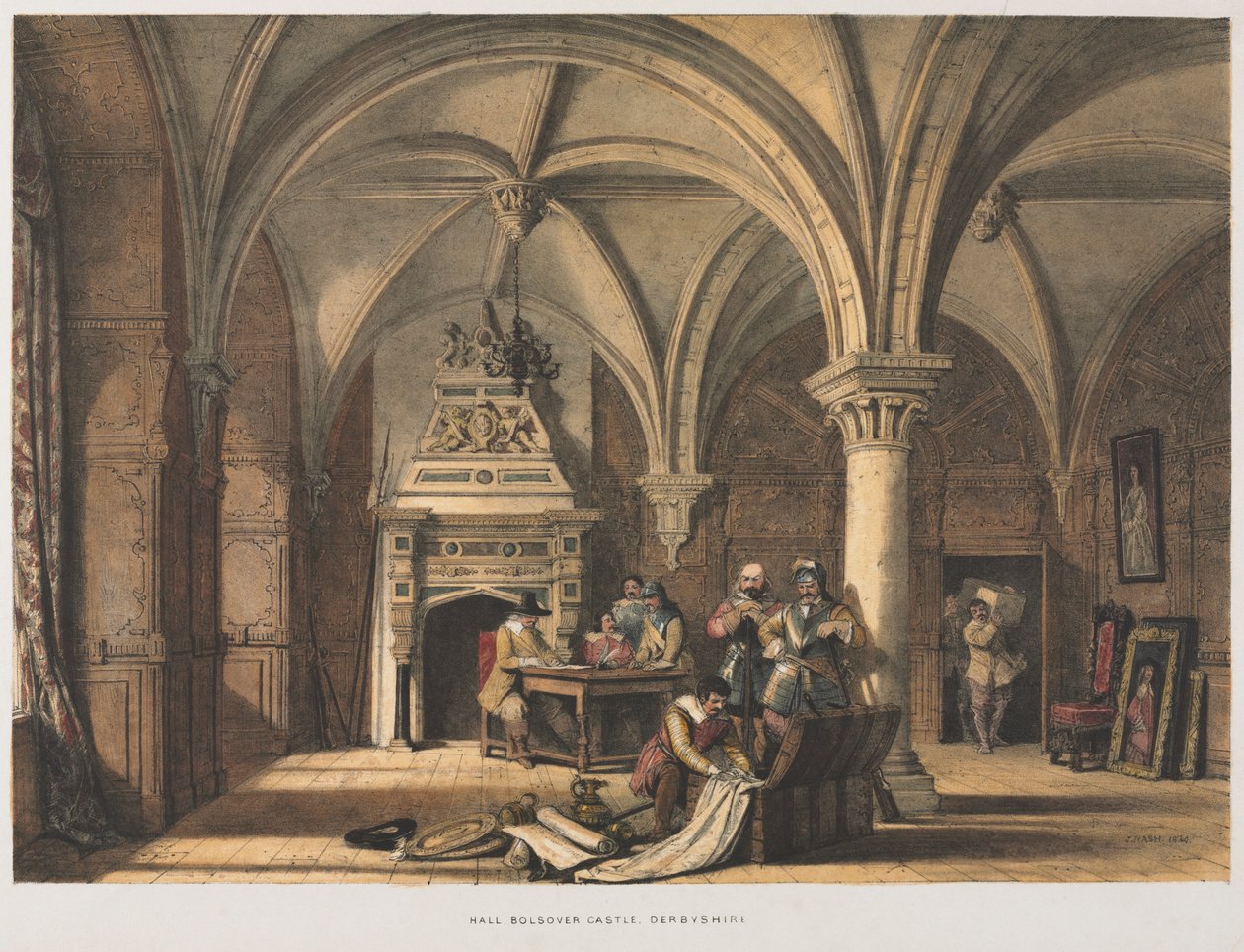 Hal, Bolsover Castle, Derbyshire, 1840 door Joseph Nash