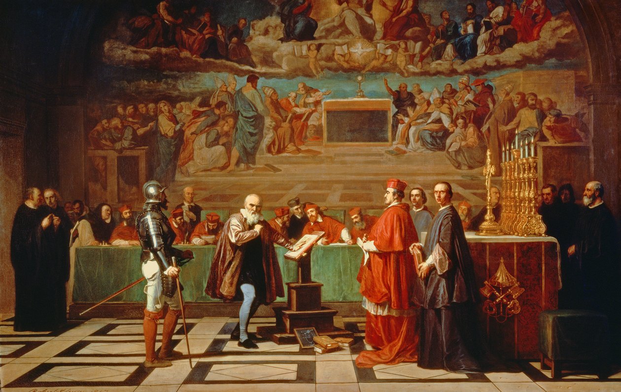 Galileo Galilei (1564-1642) voor leden van het Heilige Officie in het Vaticaan in 1633, 1847 door Joseph Nicolas Robert Fleury