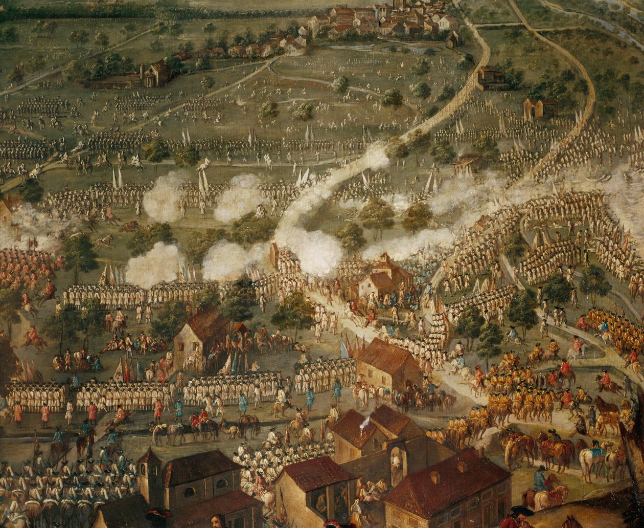 Spaanse Successieoorlog: Keizerlijke troepen onder leiding van prins Eugene van Savoye verpletteren Franse troepen in de slag bij Malplaquet ... door Joseph Parrocel