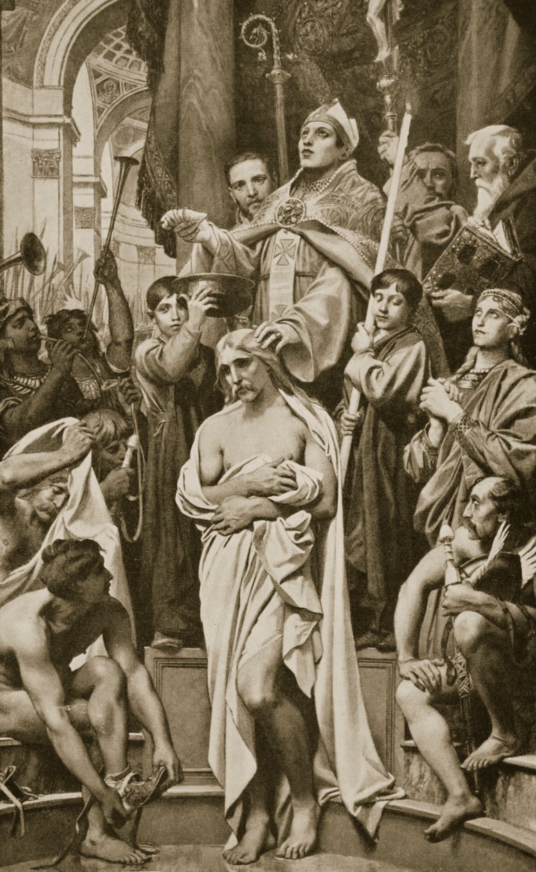 De doop van Clovis, Reims, 496 AD, illustratie uit 