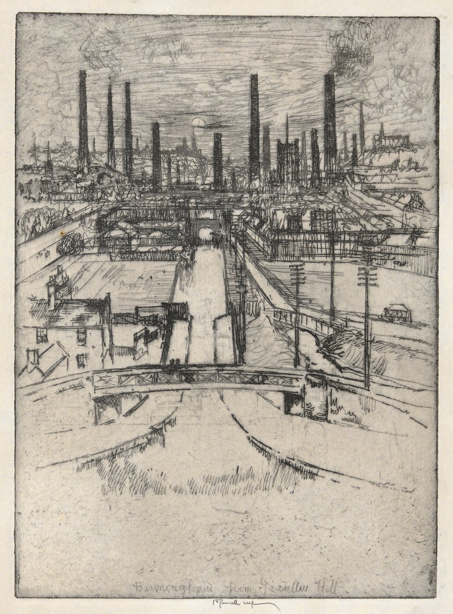 Birmingham vanaf Granlley Hill door Joseph Pennell