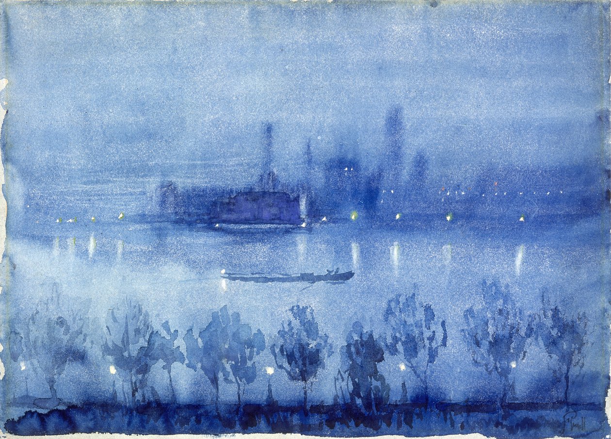 Blauwe nacht, Londen door Joseph Pennell