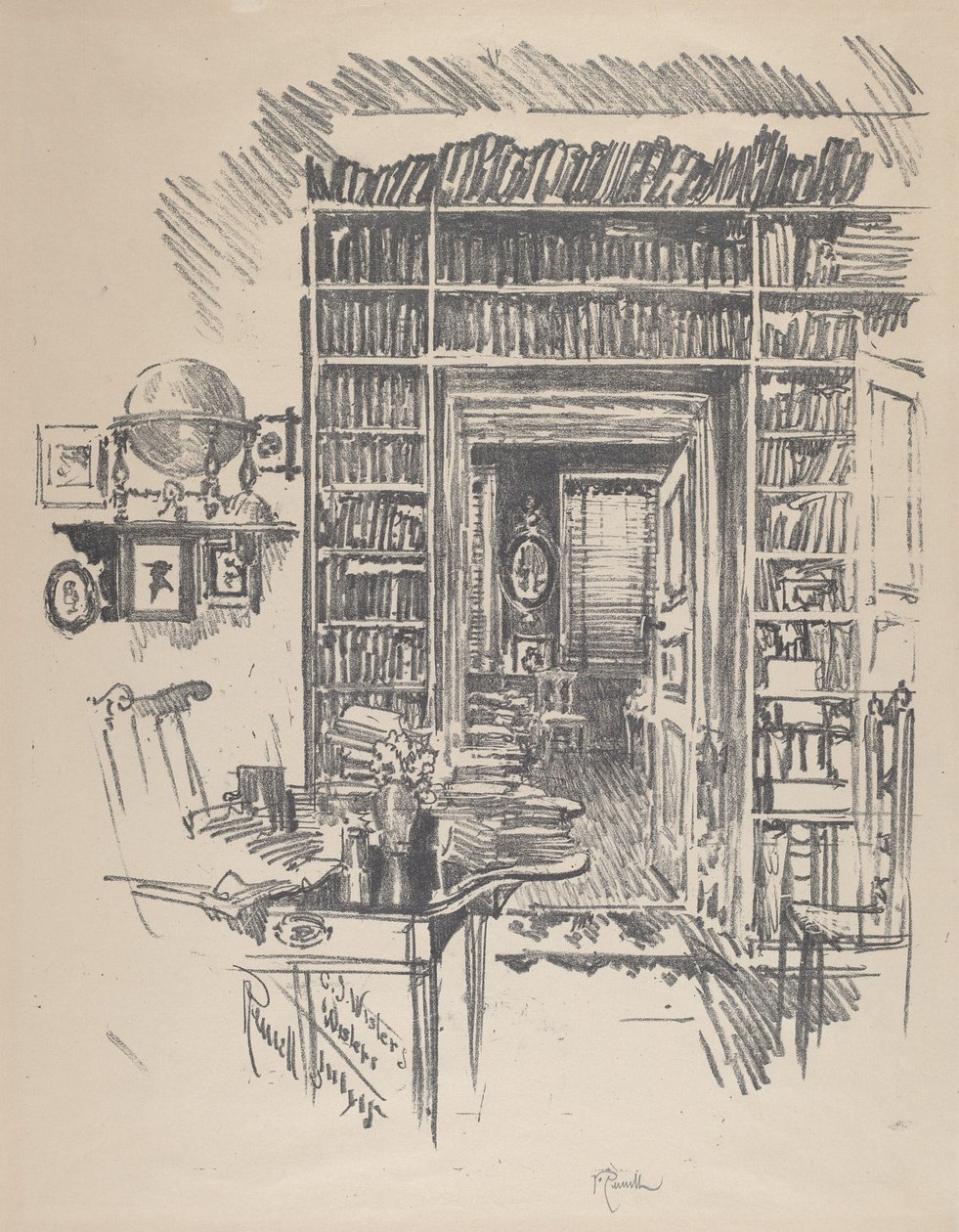Bibliotheekkamer van dr. Wister door Joseph Pennell