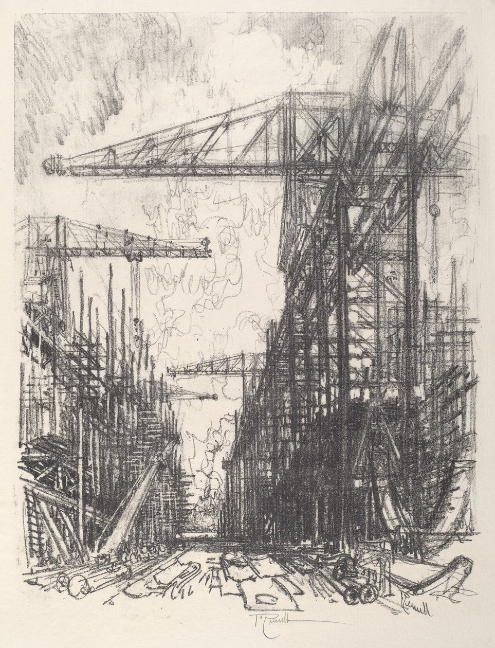 Torpedobootjagers bouwen, nr. I door Joseph Pennell