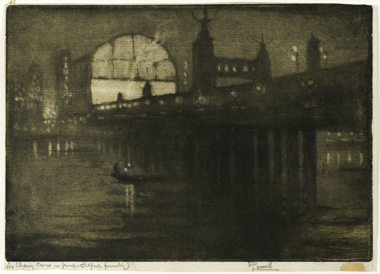 Charing Cross bij nacht door Joseph Pennell