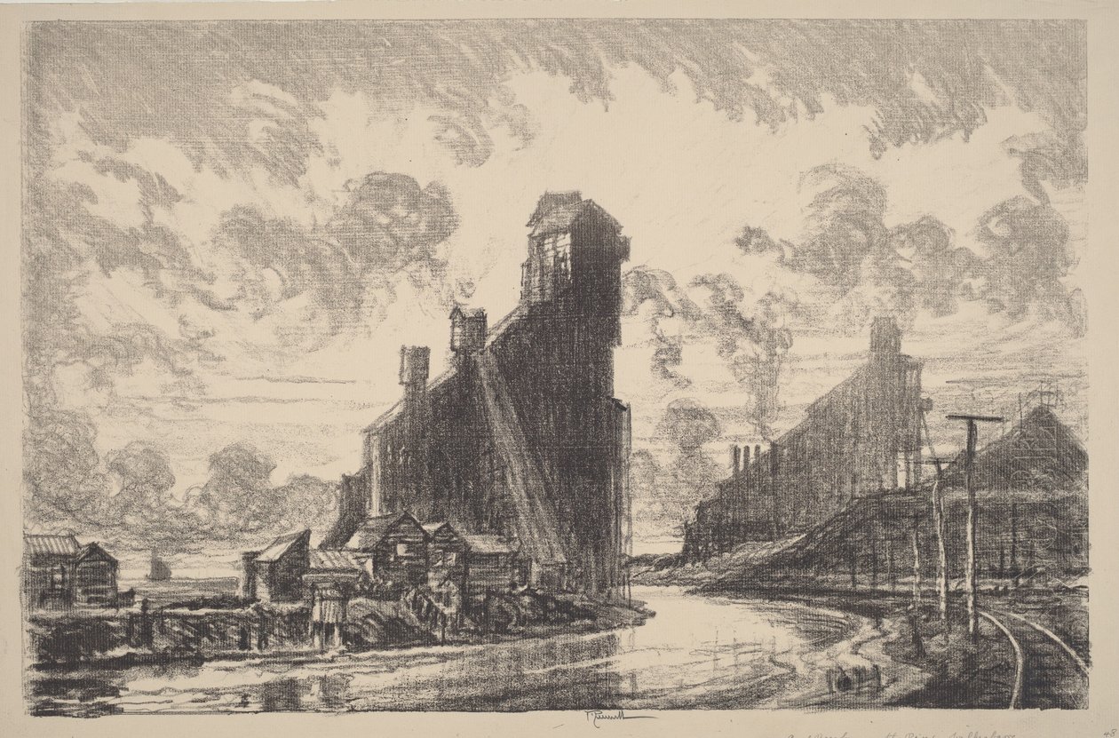 Kolenbreker aan de rivier door Joseph Pennell