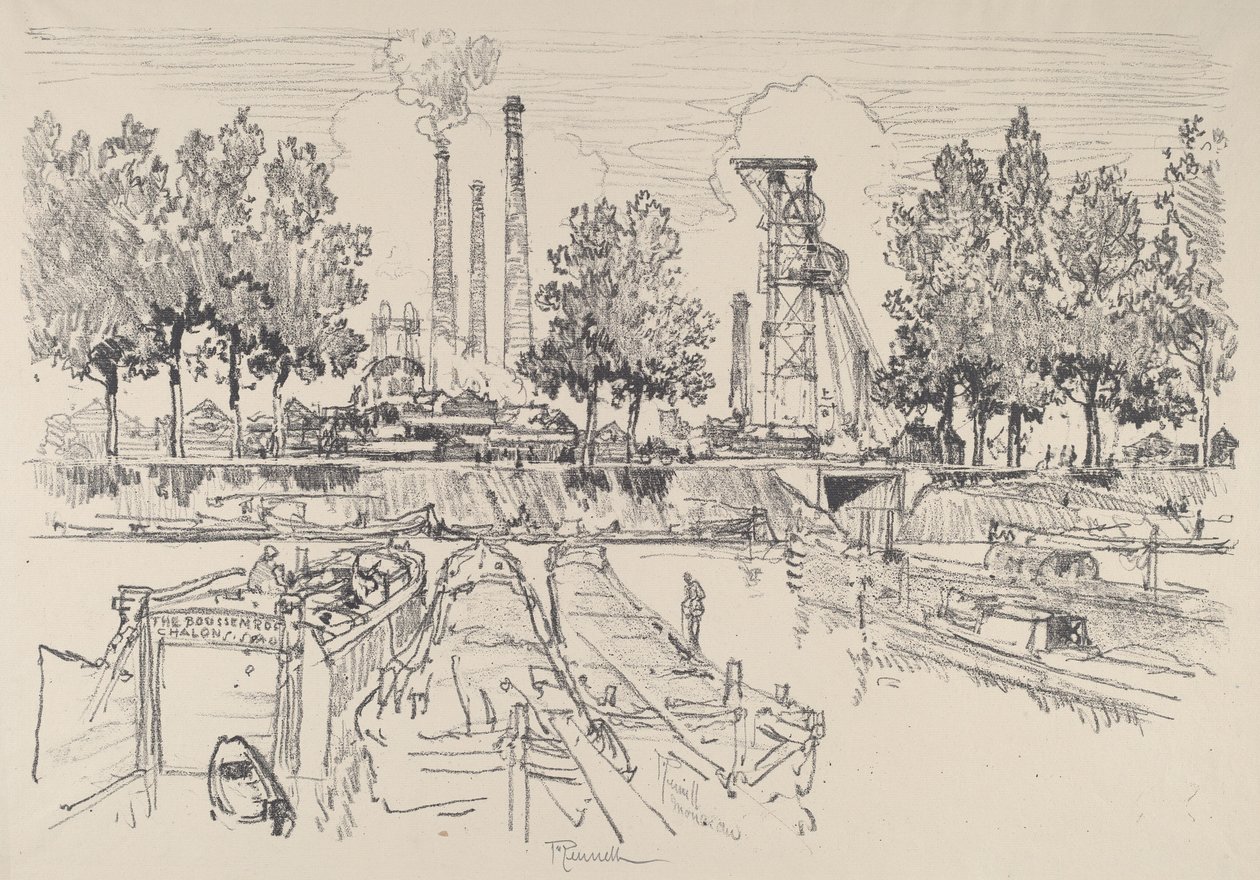 Koolmijnen, Monceau, Frankrijk door Joseph Pennell
