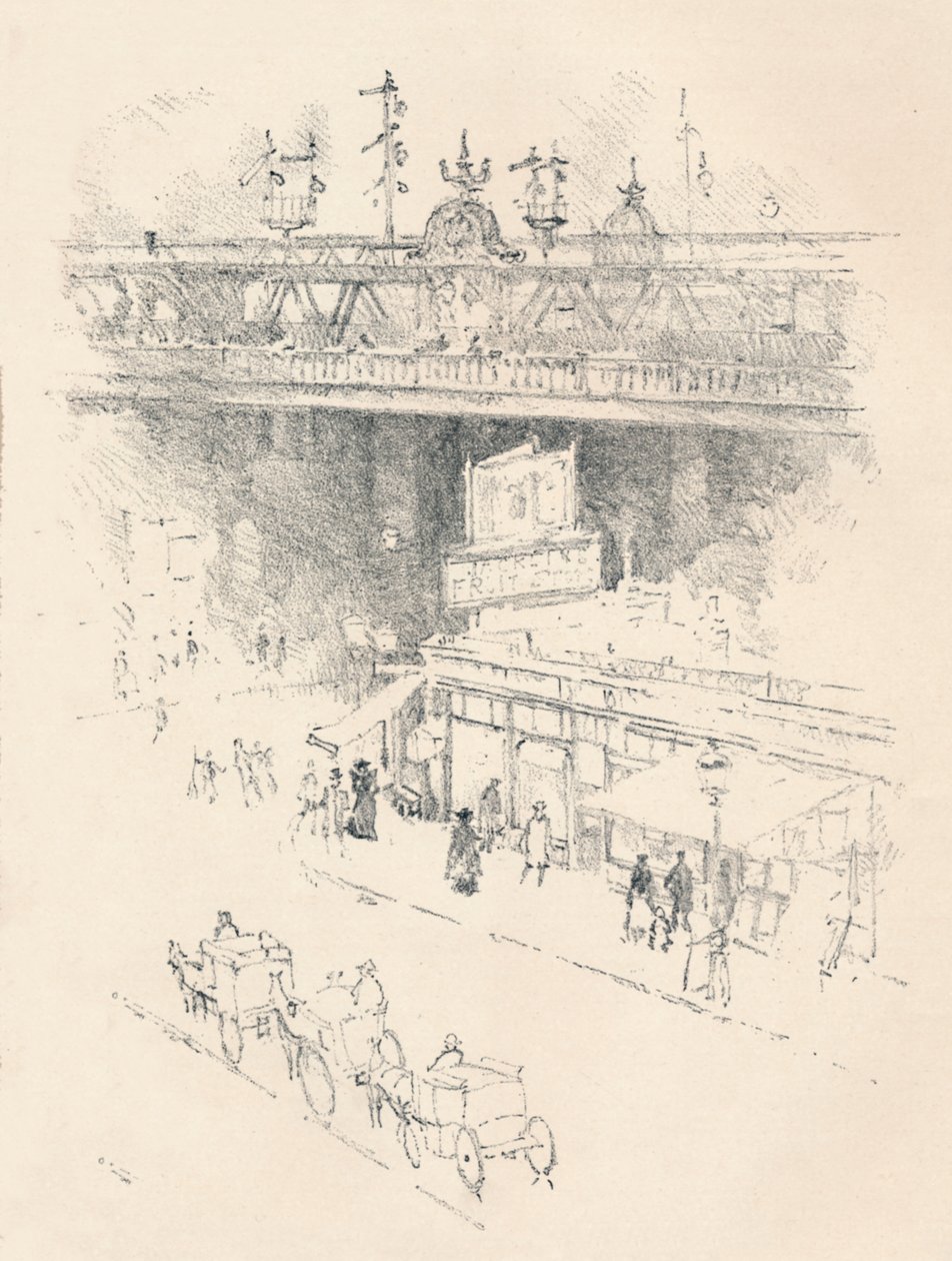 Hoek van Villiers Street, Charing Cross, 1896 door Joseph Pennell