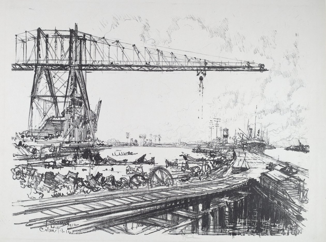 Frans Kanaal en Amerikaanse Kranen, 1912 door Joseph Pennell