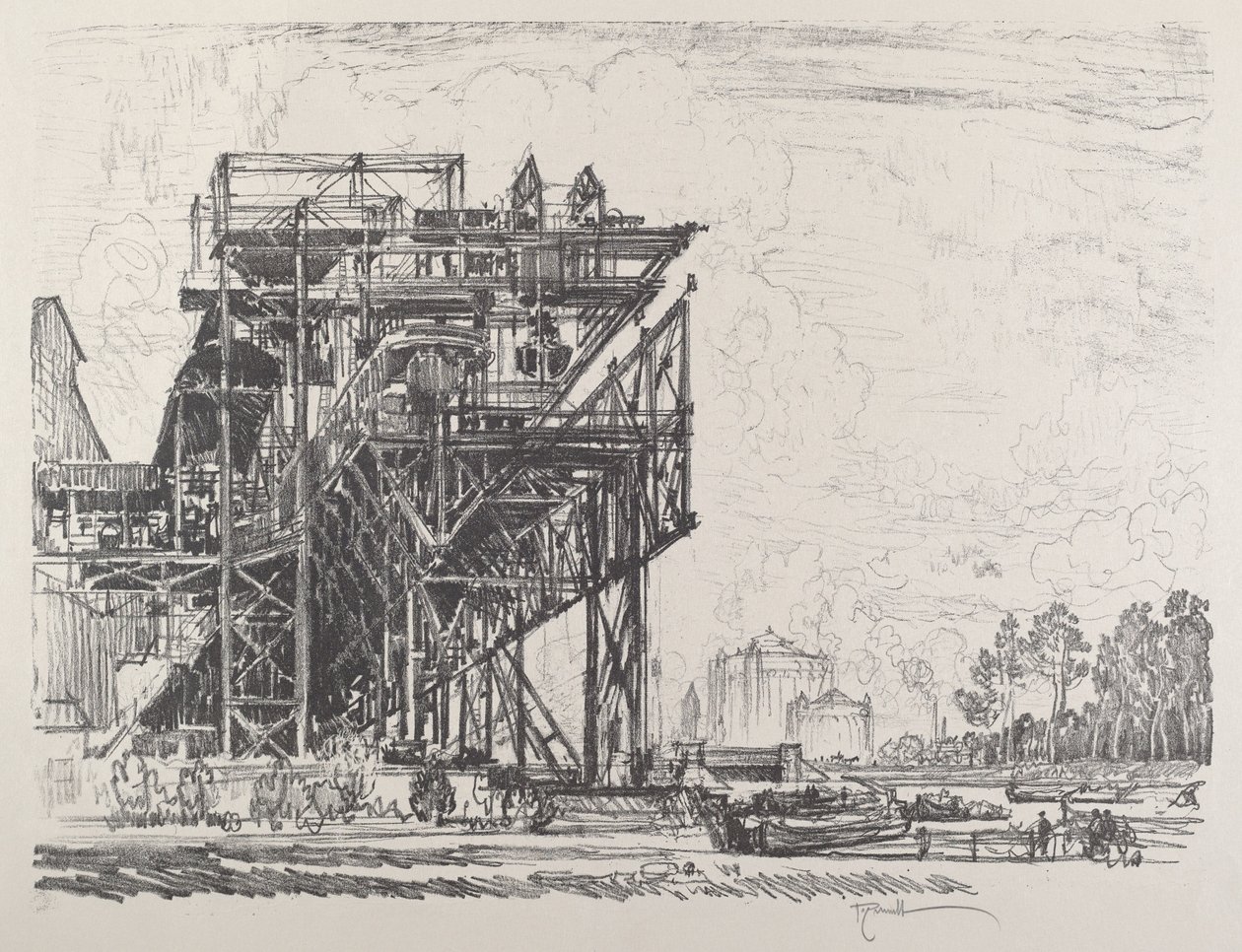 Gasfabrieken vanaf het kanaal, Berlijn door Joseph Pennell