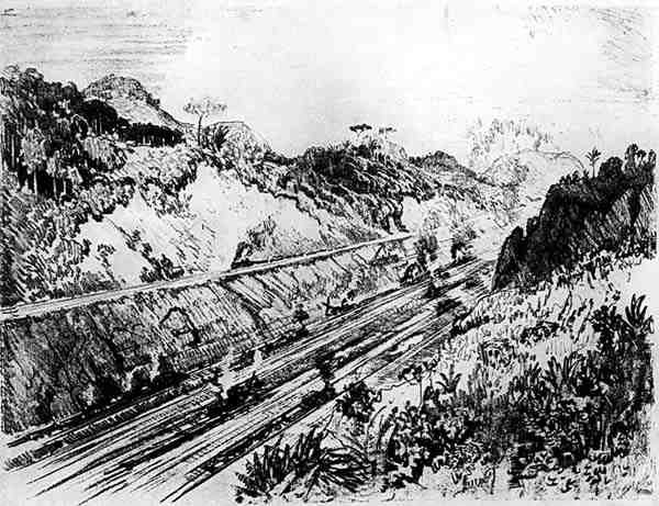 In de Sleuf bij Las Cascades, plaat XII uit Het Panamakanaal door Joseph Pennell door Joseph Pennell