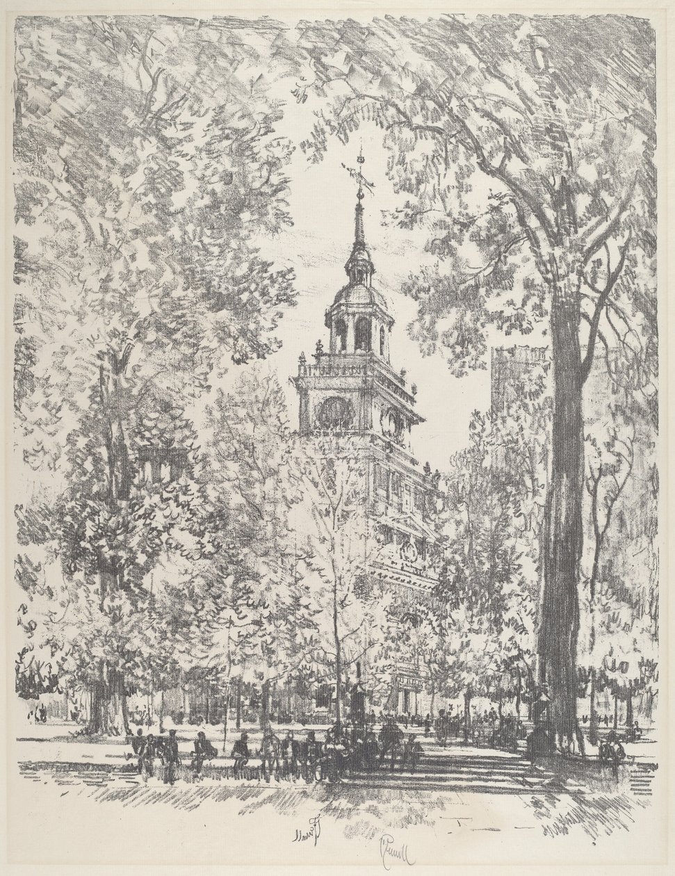 Independence Square en het State House door Joseph Pennell