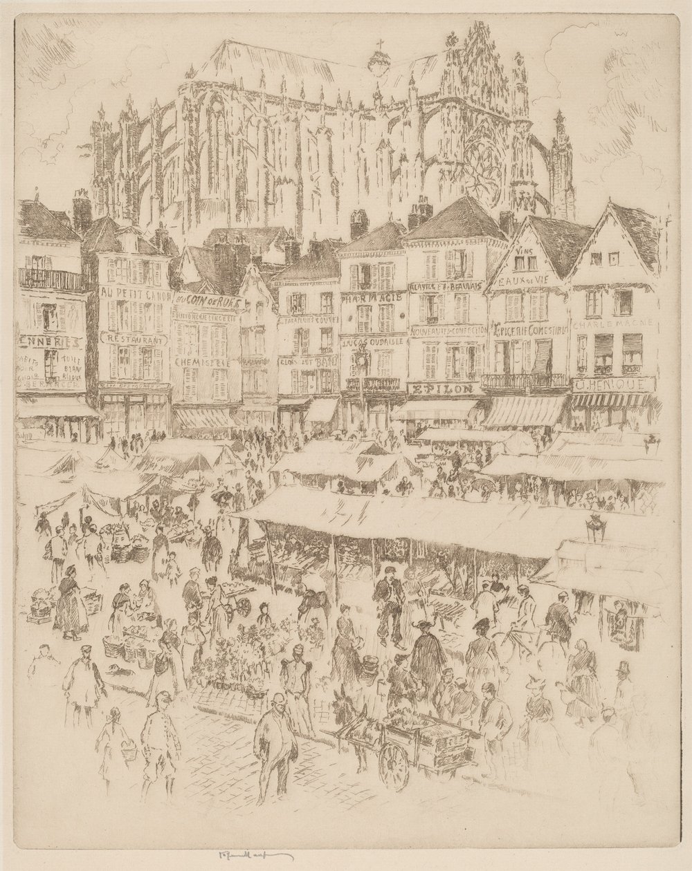 Het Plein, Beauvais door Joseph Pennell