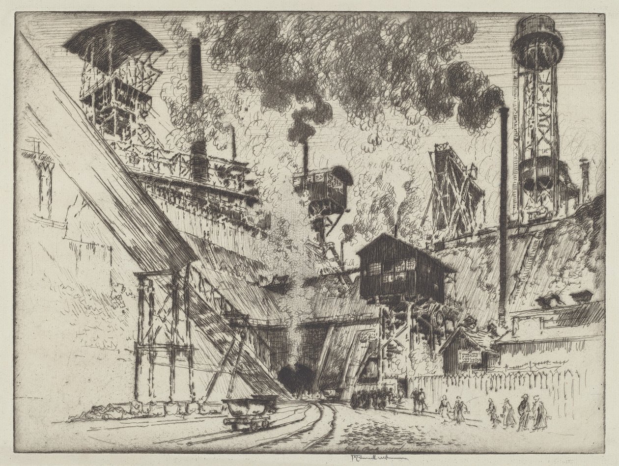 Mond van de mijn, Ruhrort bij Oberhausen door Joseph Pennell