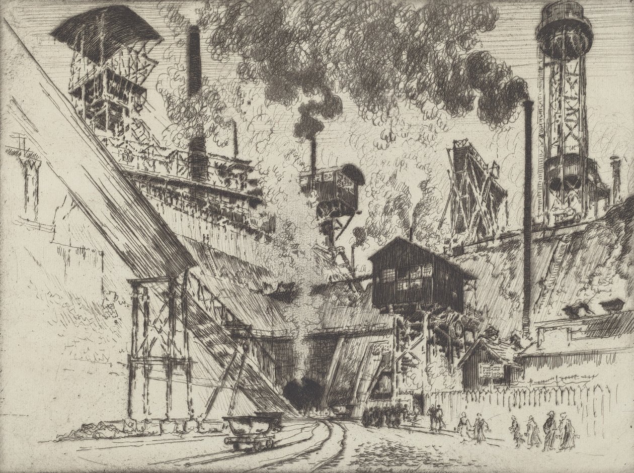 Mond van de mijn, Ruhrort bij Oberhausen, 1910 door Joseph Pennell