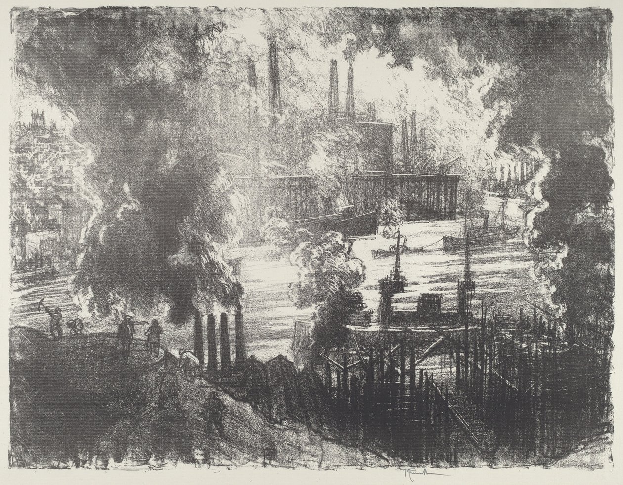 Munitierivier, 1916 door Joseph Pennell